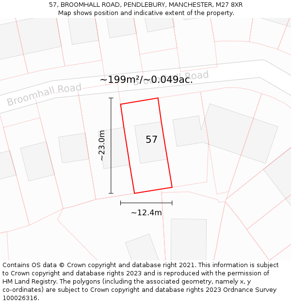 57, BROOMHALL ROAD, PENDLEBURY, MANCHESTER, M27 8XR: Plot and title map