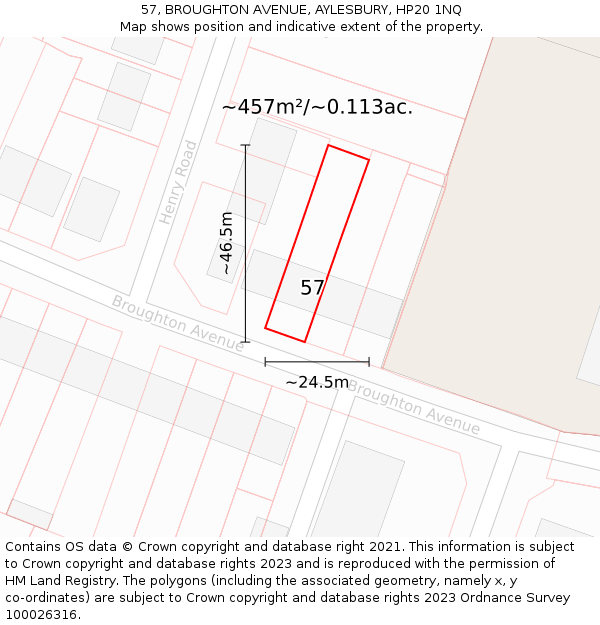 57, BROUGHTON AVENUE, AYLESBURY, HP20 1NQ: Plot and title map