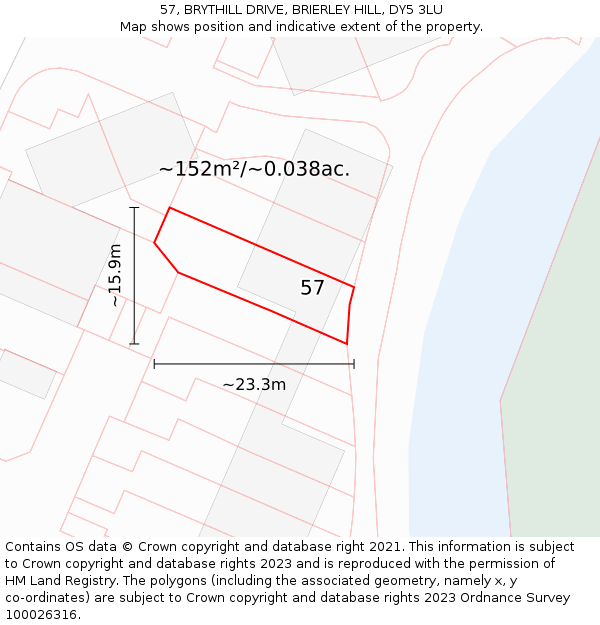 57, BRYTHILL DRIVE, BRIERLEY HILL, DY5 3LU: Plot and title map