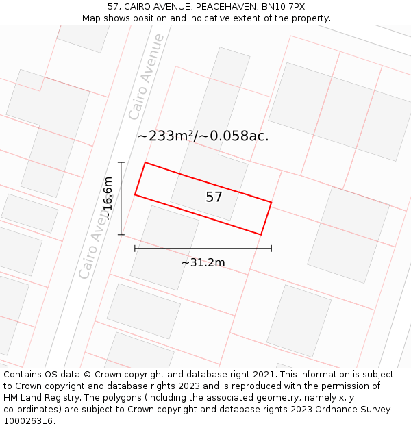 57, CAIRO AVENUE, PEACEHAVEN, BN10 7PX: Plot and title map