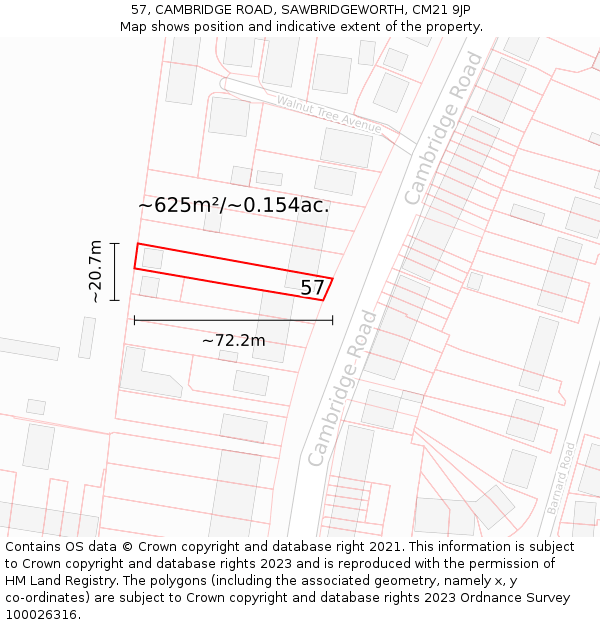 57, CAMBRIDGE ROAD, SAWBRIDGEWORTH, CM21 9JP: Plot and title map