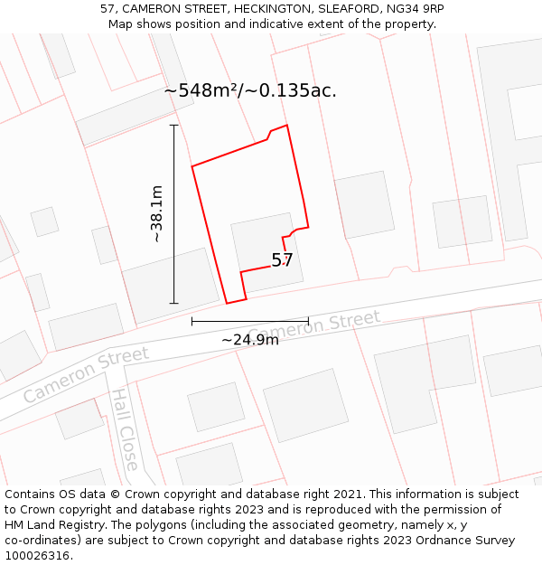 57, CAMERON STREET, HECKINGTON, SLEAFORD, NG34 9RP: Plot and title map