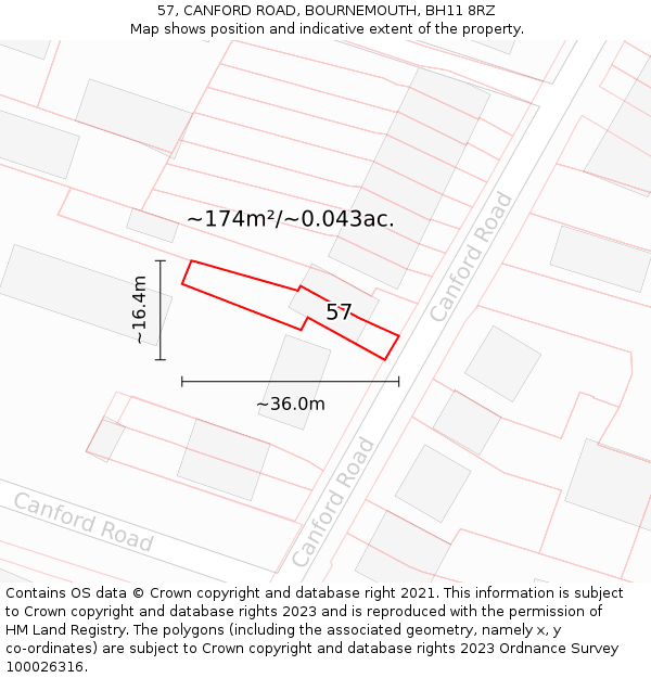 57, CANFORD ROAD, BOURNEMOUTH, BH11 8RZ: Plot and title map