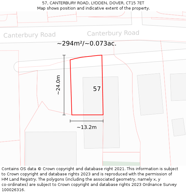 57, CANTERBURY ROAD, LYDDEN, DOVER, CT15 7ET: Plot and title map