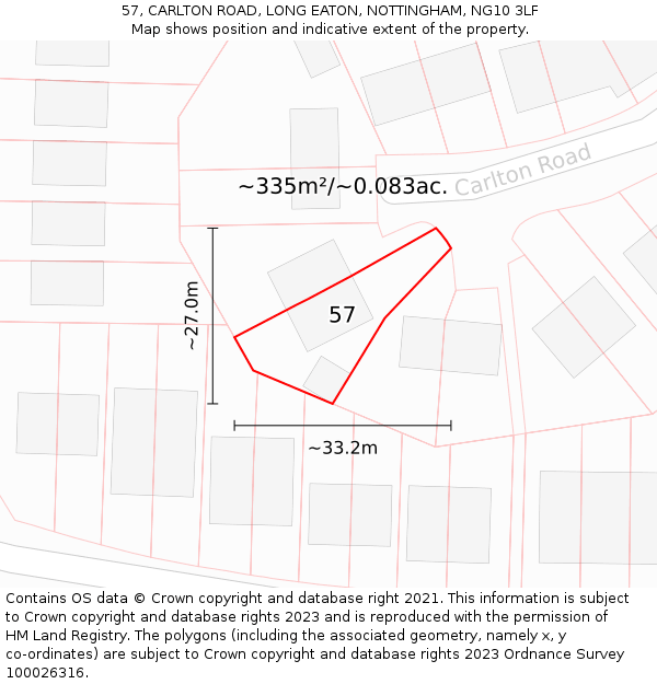 57, CARLTON ROAD, LONG EATON, NOTTINGHAM, NG10 3LF: Plot and title map