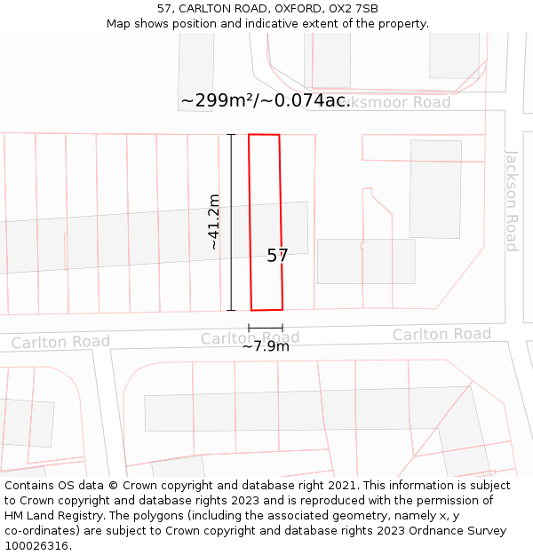 57, CARLTON ROAD, OXFORD, OX2 7SB: Plot and title map