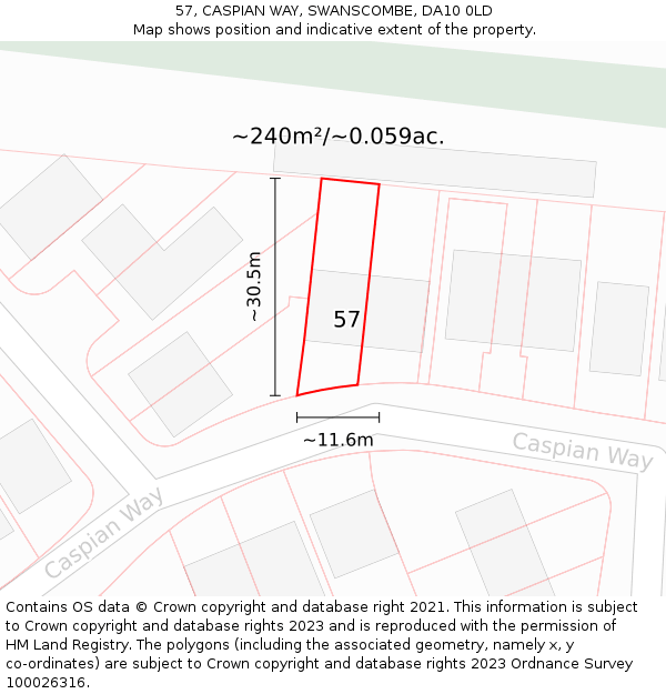 57, CASPIAN WAY, SWANSCOMBE, DA10 0LD: Plot and title map