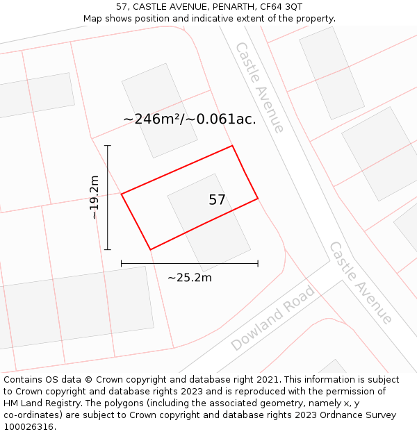 57, CASTLE AVENUE, PENARTH, CF64 3QT: Plot and title map