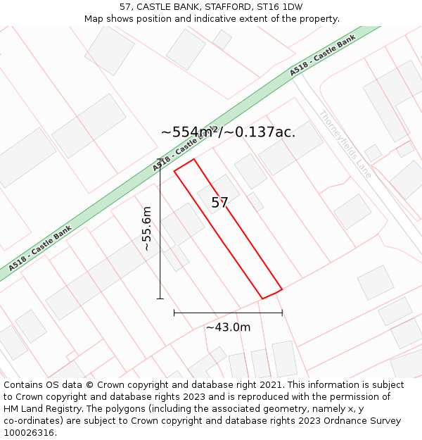 57, CASTLE BANK, STAFFORD, ST16 1DW: Plot and title map