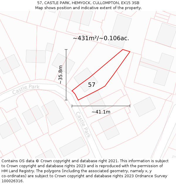 57, CASTLE PARK, HEMYOCK, CULLOMPTON, EX15 3SB: Plot and title map