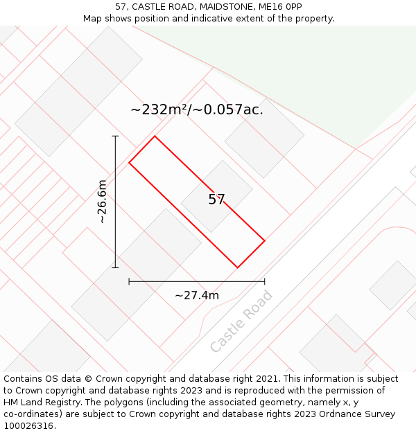 57, CASTLE ROAD, MAIDSTONE, ME16 0PP: Plot and title map