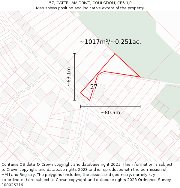 57, CATERHAM DRIVE, COULSDON, CR5 1JP: Plot and title map