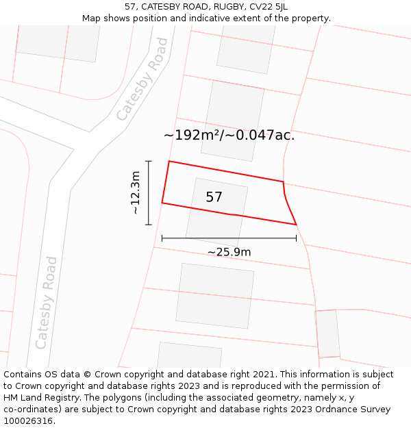 57, CATESBY ROAD, RUGBY, CV22 5JL: Plot and title map