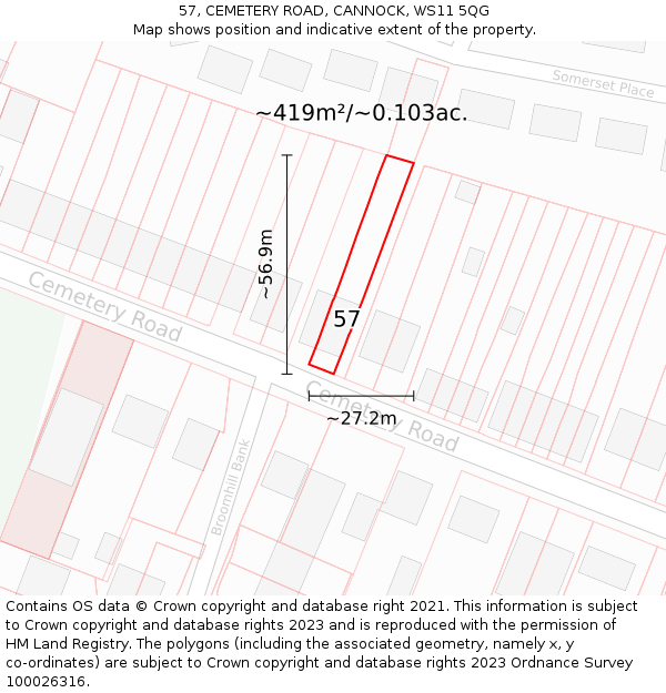 57, CEMETERY ROAD, CANNOCK, WS11 5QG: Plot and title map