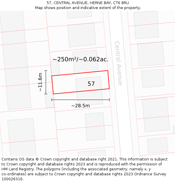 57, CENTRAL AVENUE, HERNE BAY, CT6 8RU: Plot and title map