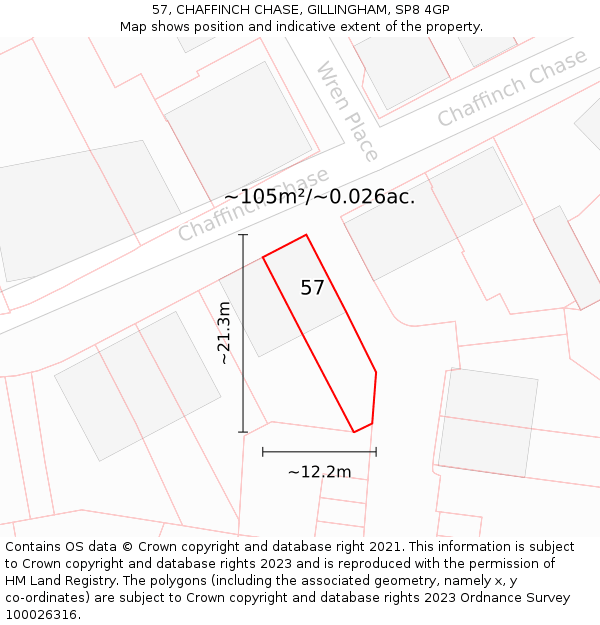 57, CHAFFINCH CHASE, GILLINGHAM, SP8 4GP: Plot and title map