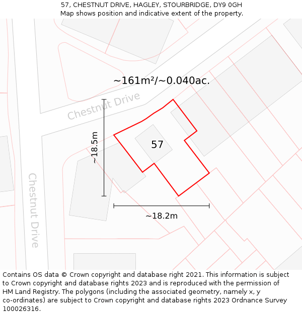 57, CHESTNUT DRIVE, HAGLEY, STOURBRIDGE, DY9 0GH: Plot and title map