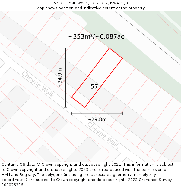 57, CHEYNE WALK, LONDON, NW4 3QR: Plot and title map