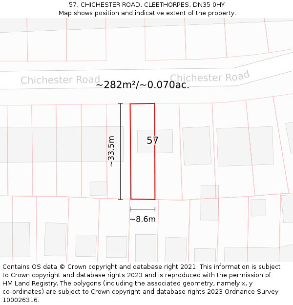 57, CHICHESTER ROAD, CLEETHORPES, DN35 0HY: Plot and title map