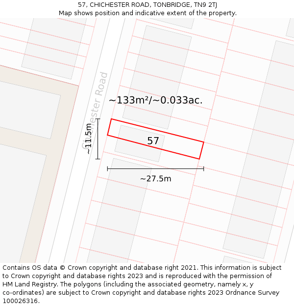 57, CHICHESTER ROAD, TONBRIDGE, TN9 2TJ: Plot and title map