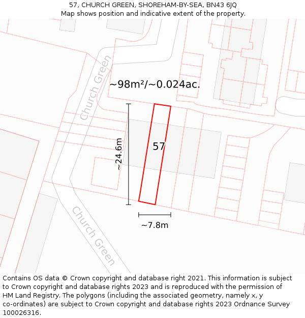 57, CHURCH GREEN, SHOREHAM-BY-SEA, BN43 6JQ: Plot and title map