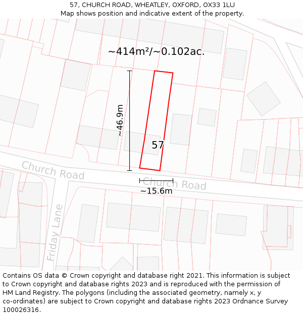 57, CHURCH ROAD, WHEATLEY, OXFORD, OX33 1LU: Plot and title map