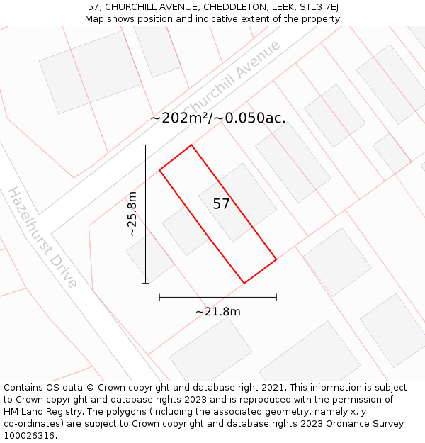 57, CHURCHILL AVENUE, CHEDDLETON, LEEK, ST13 7EJ: Plot and title map