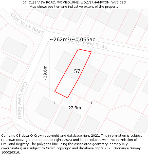 57, CLEE VIEW ROAD, WOMBOURNE, WOLVERHAMPTON, WV5 0BD: Plot and title map