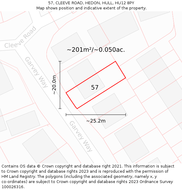 57, CLEEVE ROAD, HEDON, HULL, HU12 8PY: Plot and title map