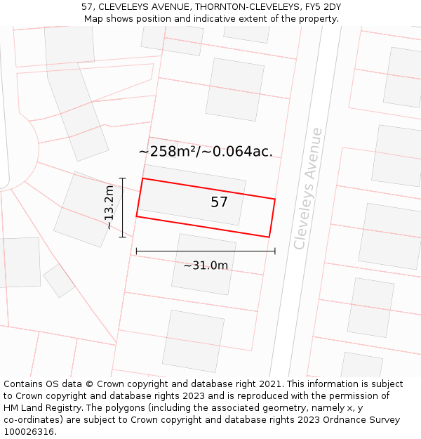 57, CLEVELEYS AVENUE, THORNTON-CLEVELEYS, FY5 2DY: Plot and title map