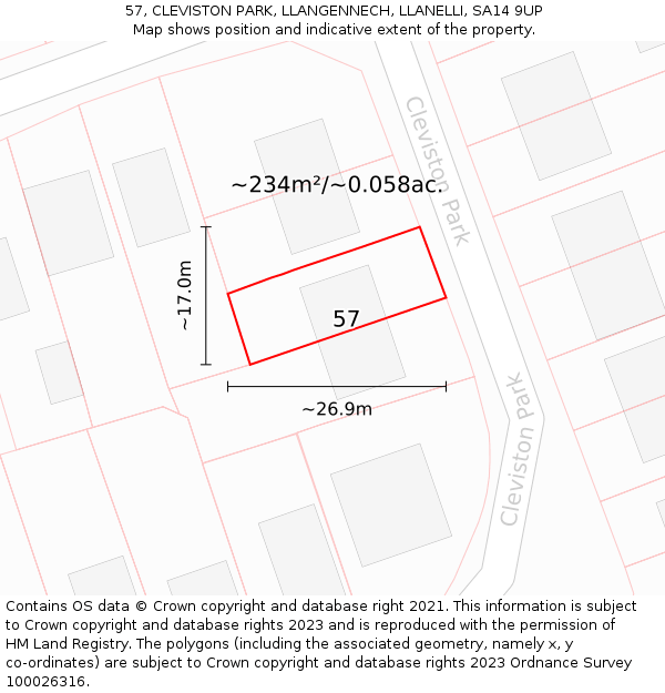 57, CLEVISTON PARK, LLANGENNECH, LLANELLI, SA14 9UP: Plot and title map