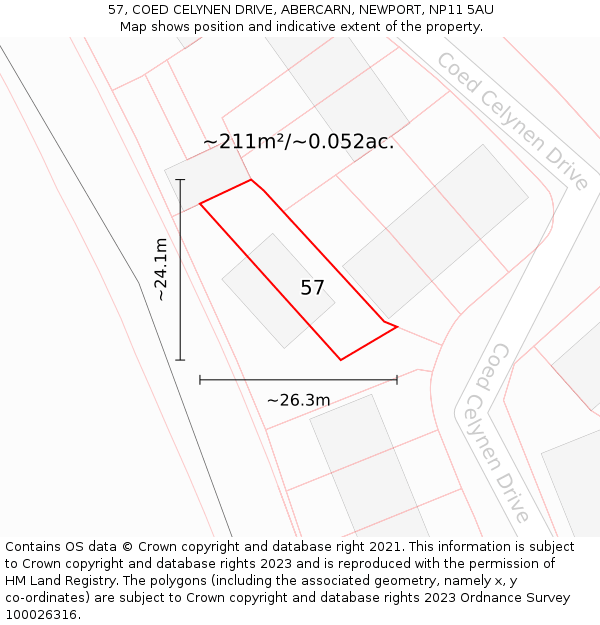 57, COED CELYNEN DRIVE, ABERCARN, NEWPORT, NP11 5AU: Plot and title map