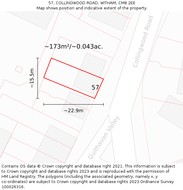 57, COLLINGWOOD ROAD, WITHAM, CM8 2EE: Plot and title map