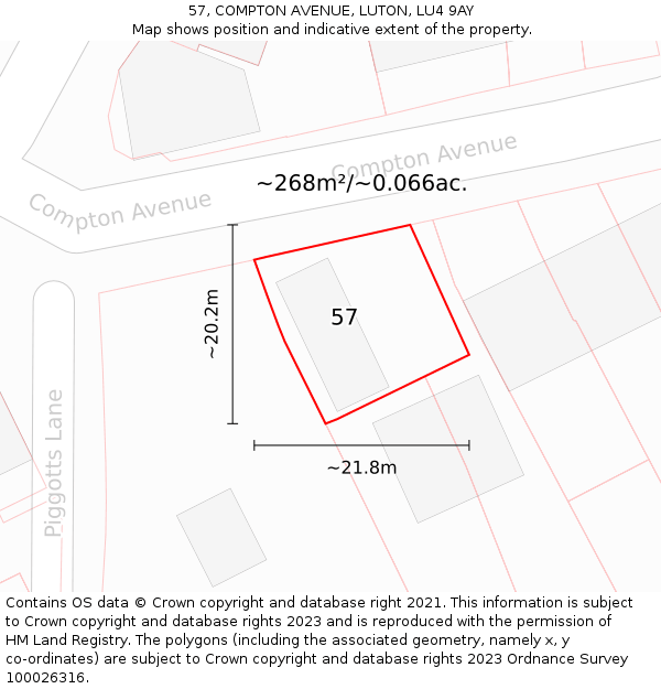 57, COMPTON AVENUE, LUTON, LU4 9AY: Plot and title map