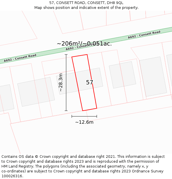 57, CONSETT ROAD, CONSETT, DH8 9QL: Plot and title map