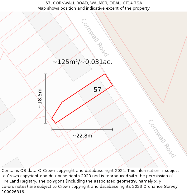 57, CORNWALL ROAD, WALMER, DEAL, CT14 7SA: Plot and title map