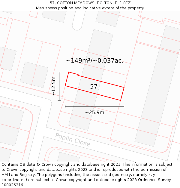 57, COTTON MEADOWS, BOLTON, BL1 8FZ: Plot and title map