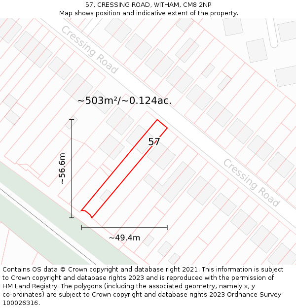 57, CRESSING ROAD, WITHAM, CM8 2NP: Plot and title map