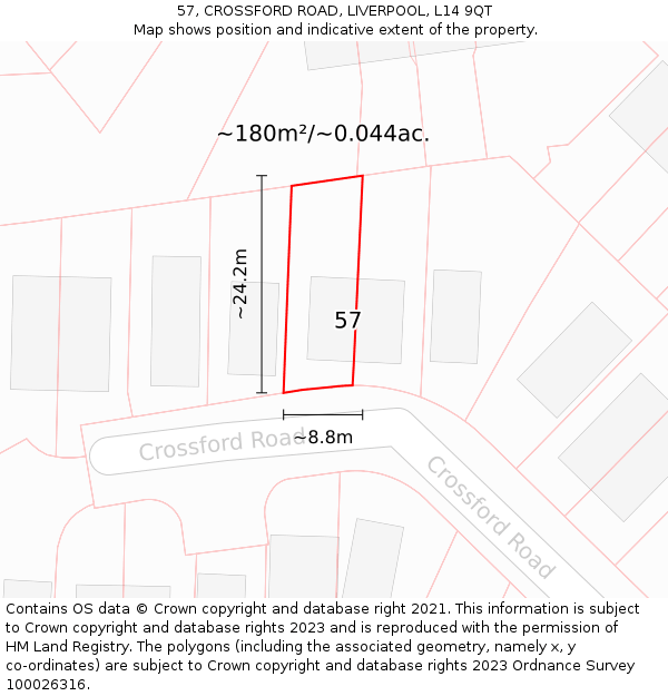 57, CROSSFORD ROAD, LIVERPOOL, L14 9QT: Plot and title map