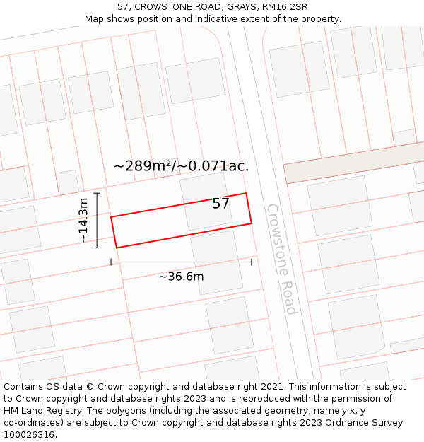 57, CROWSTONE ROAD, GRAYS, RM16 2SR: Plot and title map