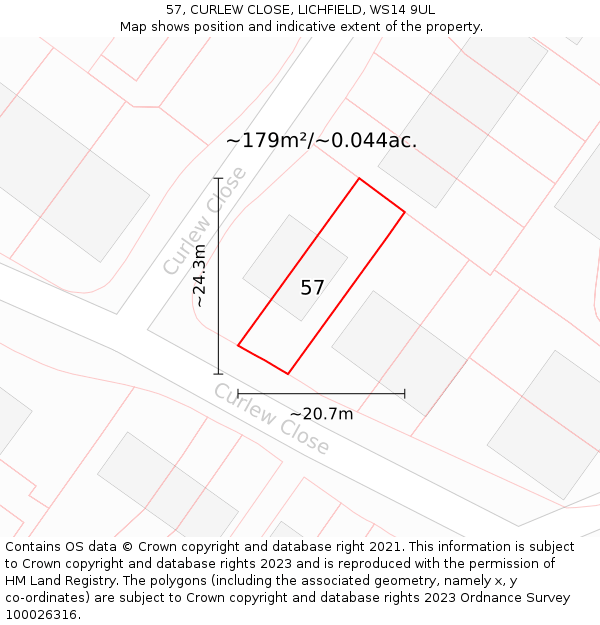 57, CURLEW CLOSE, LICHFIELD, WS14 9UL: Plot and title map