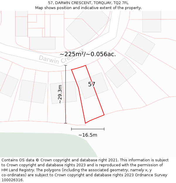 57, DARWIN CRESCENT, TORQUAY, TQ2 7FL: Plot and title map