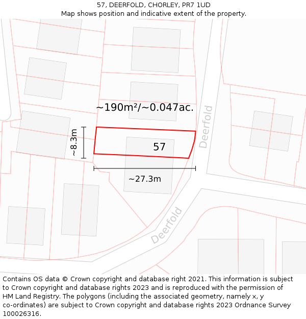 57, DEERFOLD, CHORLEY, PR7 1UD: Plot and title map