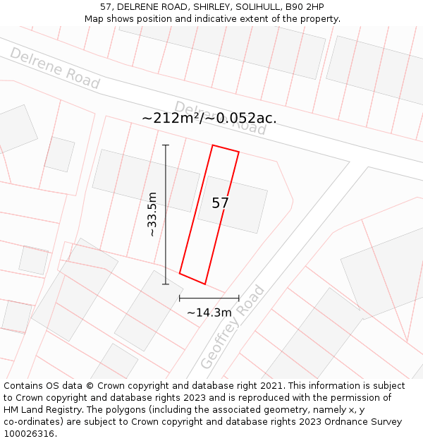 57, DELRENE ROAD, SHIRLEY, SOLIHULL, B90 2HP: Plot and title map