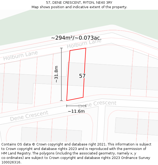 57, DENE CRESCENT, RYTON, NE40 3RY: Plot and title map