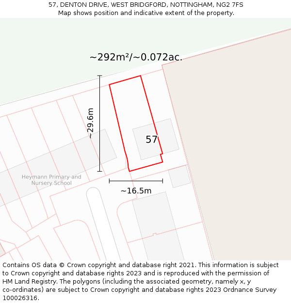 57, DENTON DRIVE, WEST BRIDGFORD, NOTTINGHAM, NG2 7FS: Plot and title map