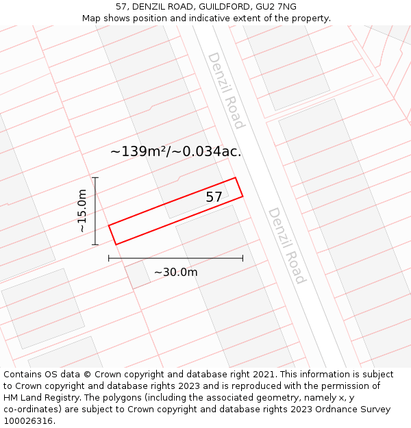 57, DENZIL ROAD, GUILDFORD, GU2 7NG: Plot and title map