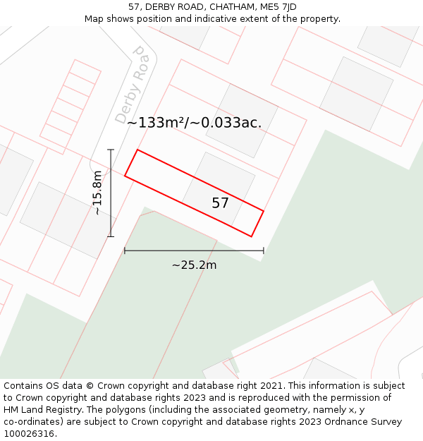 57, DERBY ROAD, CHATHAM, ME5 7JD: Plot and title map