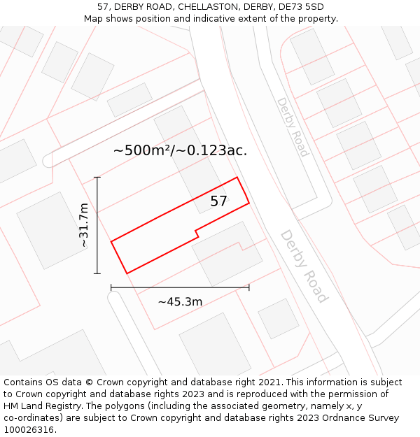 57, DERBY ROAD, CHELLASTON, DERBY, DE73 5SD: Plot and title map