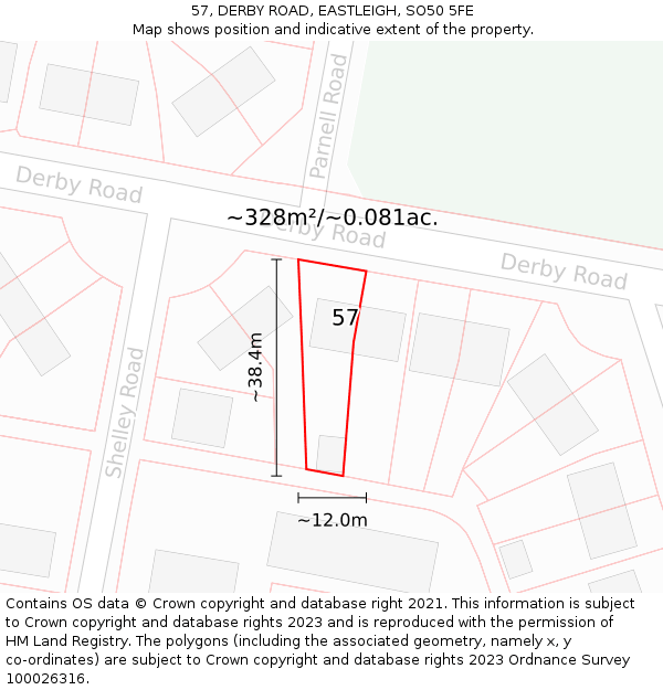 57, DERBY ROAD, EASTLEIGH, SO50 5FE: Plot and title map